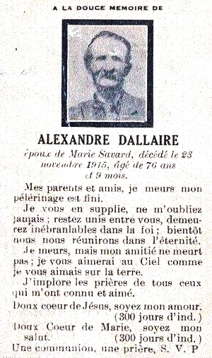 Alexandre Dallaire - Funeral Card